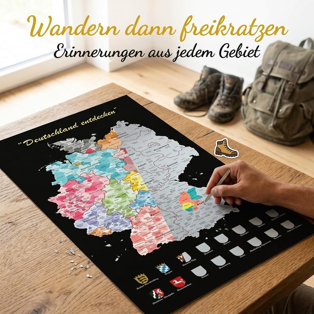 Scratch Rubbelkarte Deutschland, Scratchkarte, Einfach Freirubbeln, wo Man Schon Gewesen ist, auch Sehr Schön als Wandkarte, ein Tolles Geschenk