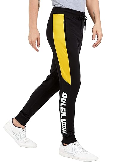 Striped Men's Black Cotton Slim Fit Joggers Casual Pant ( Large L Size)