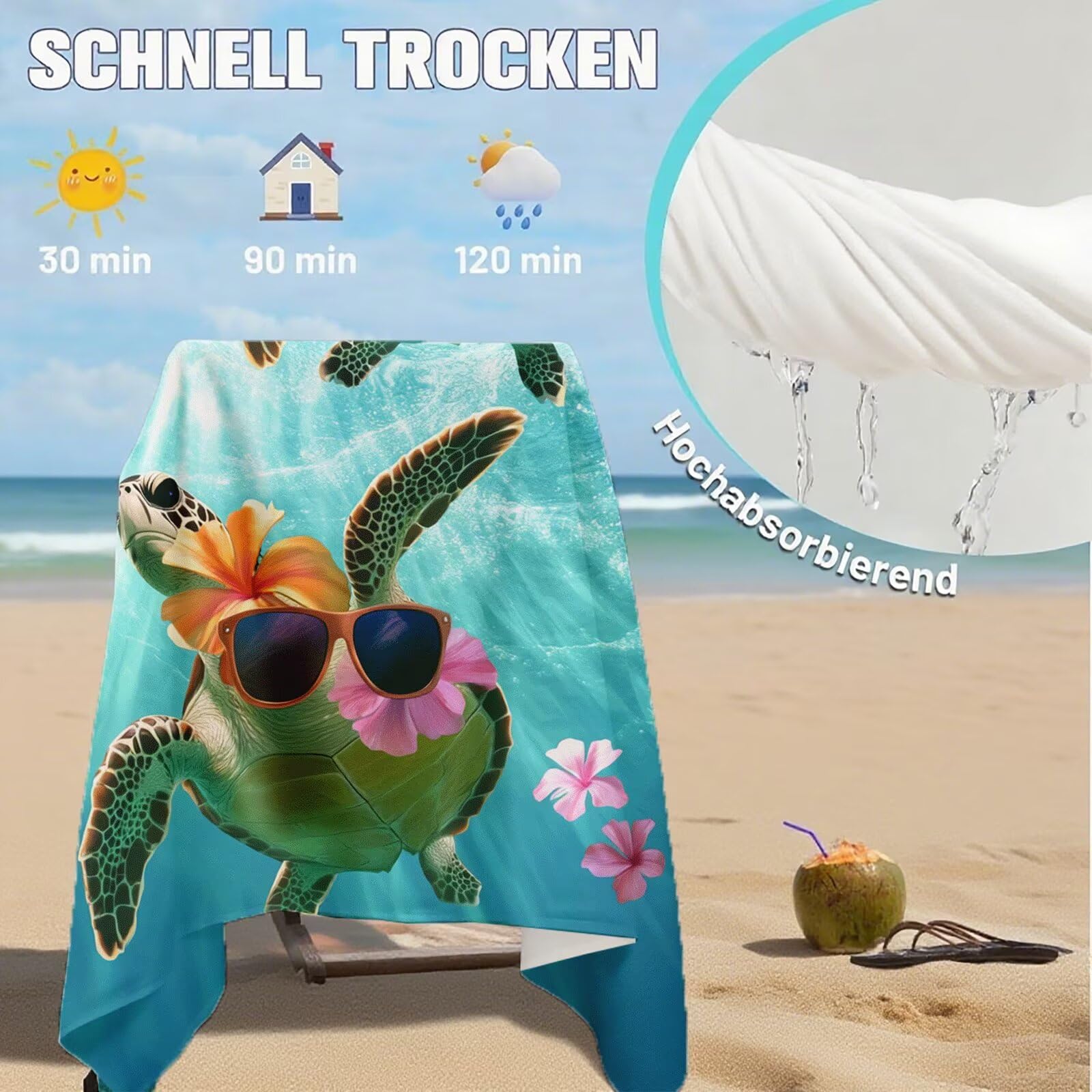 Telo Mare Microfibra, Telo Mare Grande 200 x 100 cm Set da 2, Antisabbia Asciugatura Rapida Assorbente Salvietta da Spiaggia Asciugamano per Palestra Piscina Viaggi Sport Picnic, Regali Donna Q-755