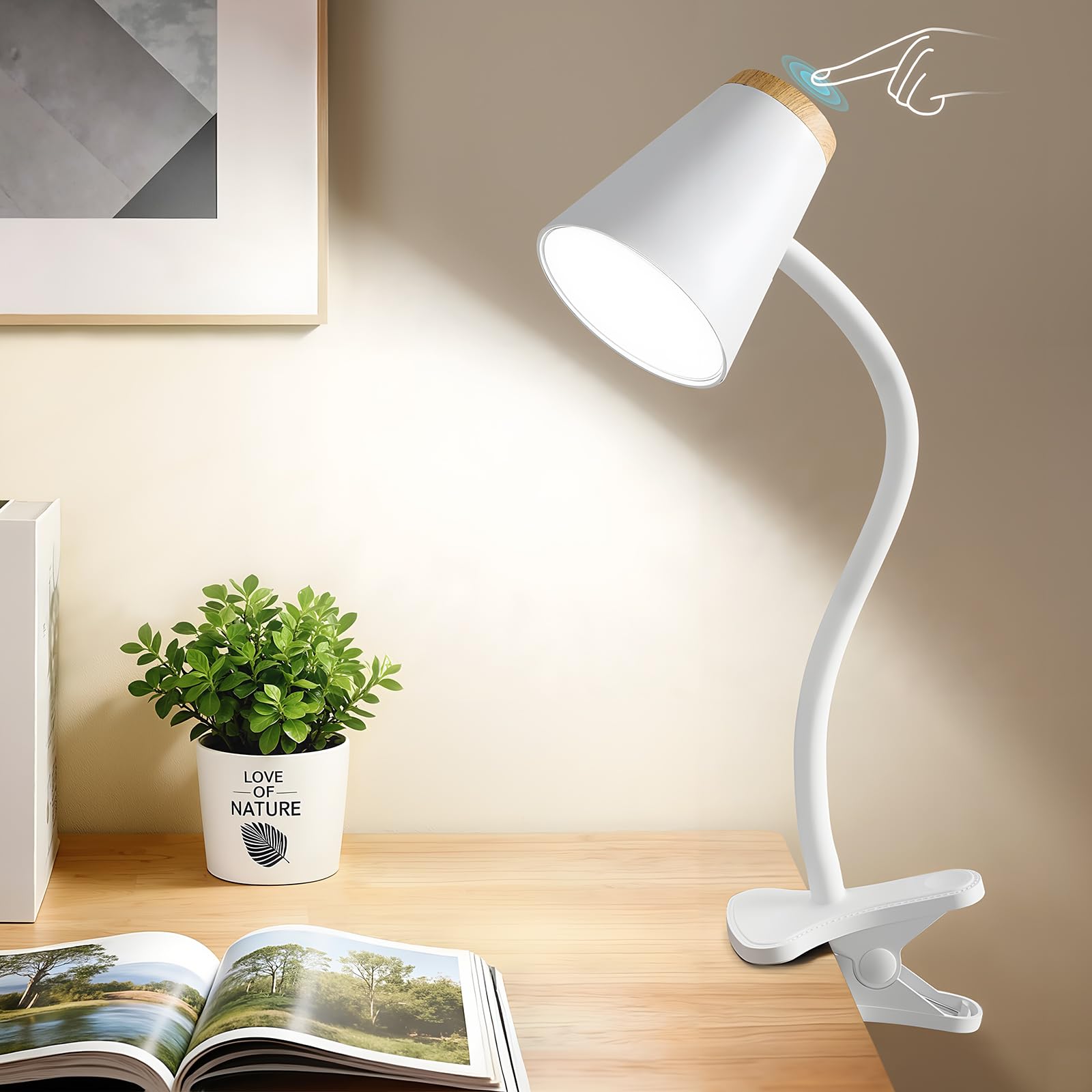EJIAXIN Lampada da scrivania a clip per casa e ufficio, piccole luci LED dimmerabili per leggere di notte, lampada da scrivania flessibile regolabile con morsetto a collo d'oca per comodino