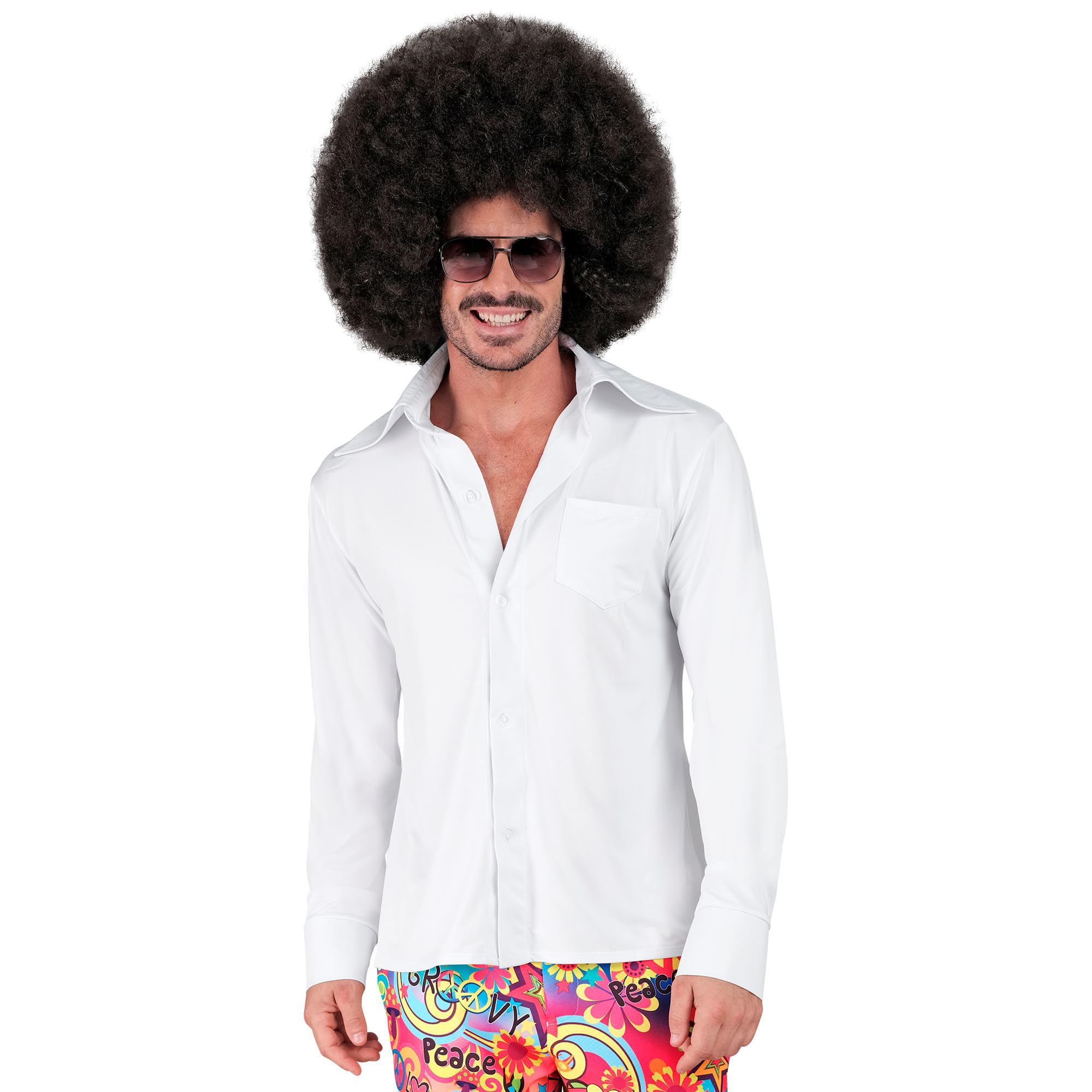 Widmann 21023-70s Style Shirt, Adult Man, Carnival, Disco, Theme Parties, Size XXL, White Colour
