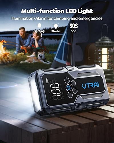 Miniatura 5 de UTRAI - Arrancador de coche con compresor de aire, 4000A 150PSI, arrancador de coche de 12V, arrancador de coche portátil con luces LED, cable de