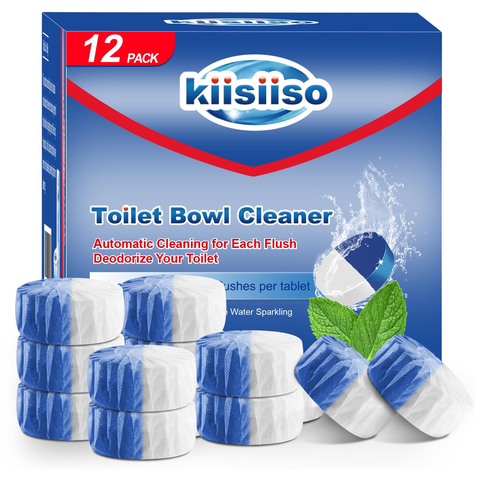 KIISIISO Toilet Bowl Cleaner Tablets, 12 PACK Commercial Household Bathroom Cleaners, Automatic Toilet Tank Cleaners, Multipurpose Janitorial Deodorizers(Blue and White) Blue&White 12
