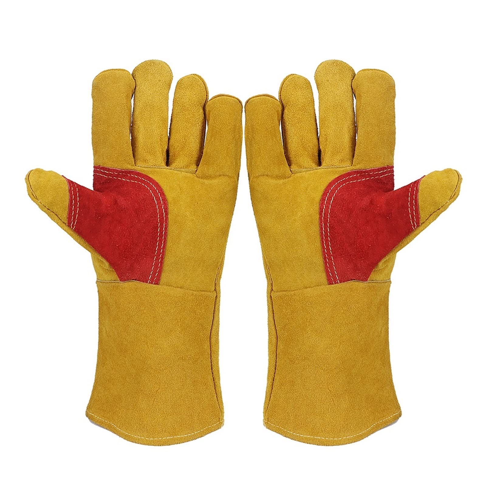 Welding Supplies Work Gloves Fireproof Leather Welder Gloves Anti-Heat Work Safety Gloves for Welding Metal Protective Gloves for Welding(Long Gloves)