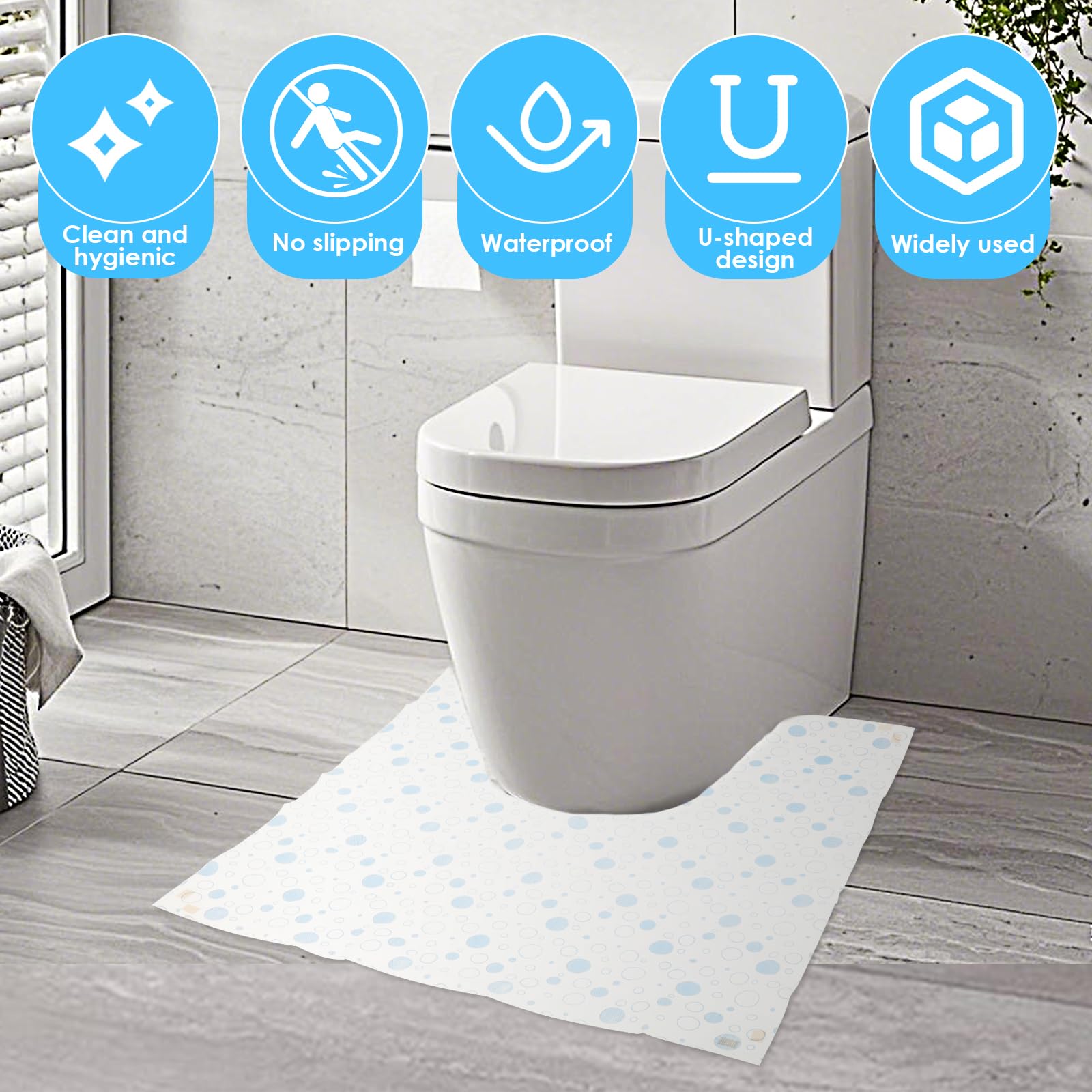 50 Stück Einweg-WC Bodenschutz,U-Form Einweg-toilettenmatte,rutschfest Wasserdicht WC-Matten,59×59 cm,für ältere Töpfchentraining,Urinenz,Badezimmerboden,rutschfest