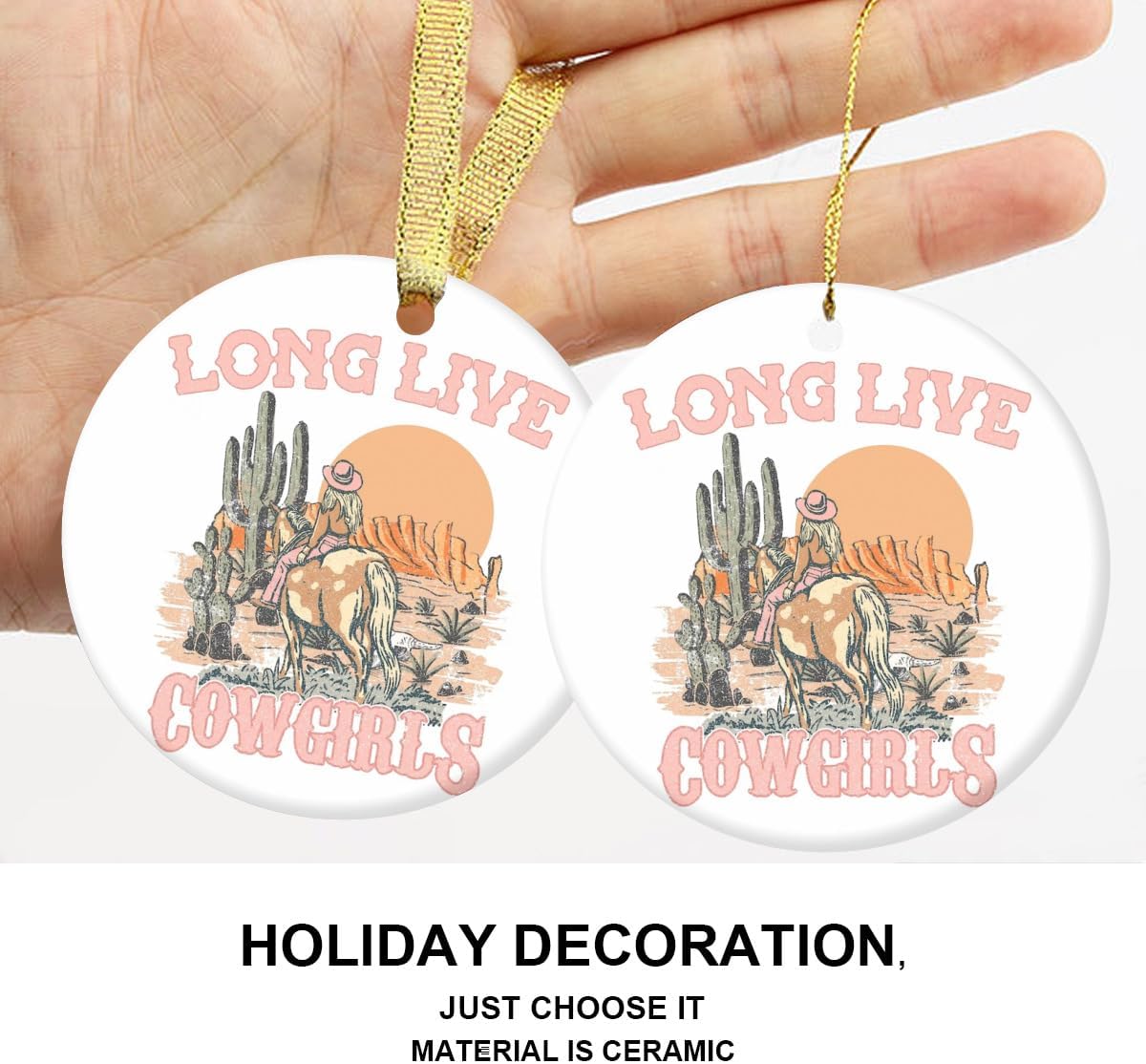 Western Retro Cowgirl The World Christmas Ceramic Ornaments Porcelain Pendant Xmas Tree Hanging Ornaments for Home Holiday Decoration Gift