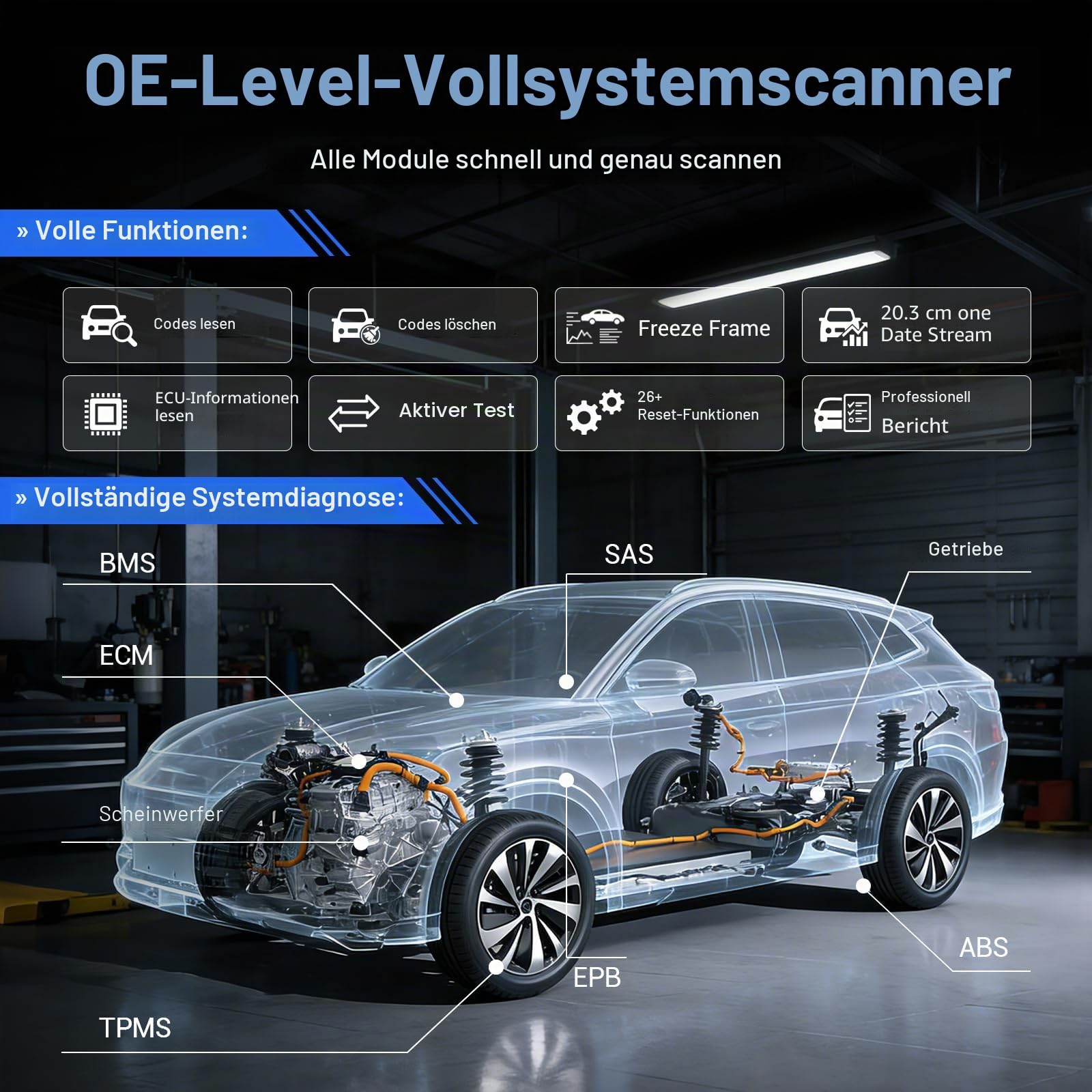 VDIAGTOOL D200 OBD2 Diagnosegerät Bluetooth, Diagnosegerät Auto Bidirektional mit 26+ Resets, Lebenslange Updates Auslesegerät Auto für iOS&Android, Alle Systeme FCA&CAN-FD Fahrzeug Kfz OBD Scanner