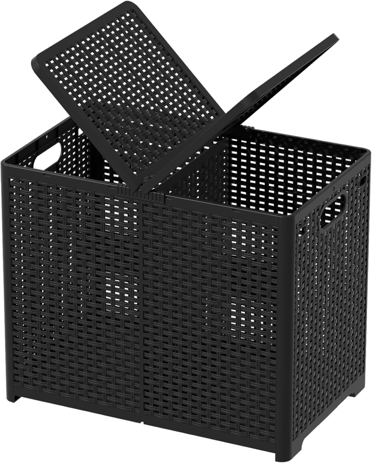Asking 80L Collapsible 2 Section Divided Clothe Hamper, Plastic Folding Laundry Basket, Black, F