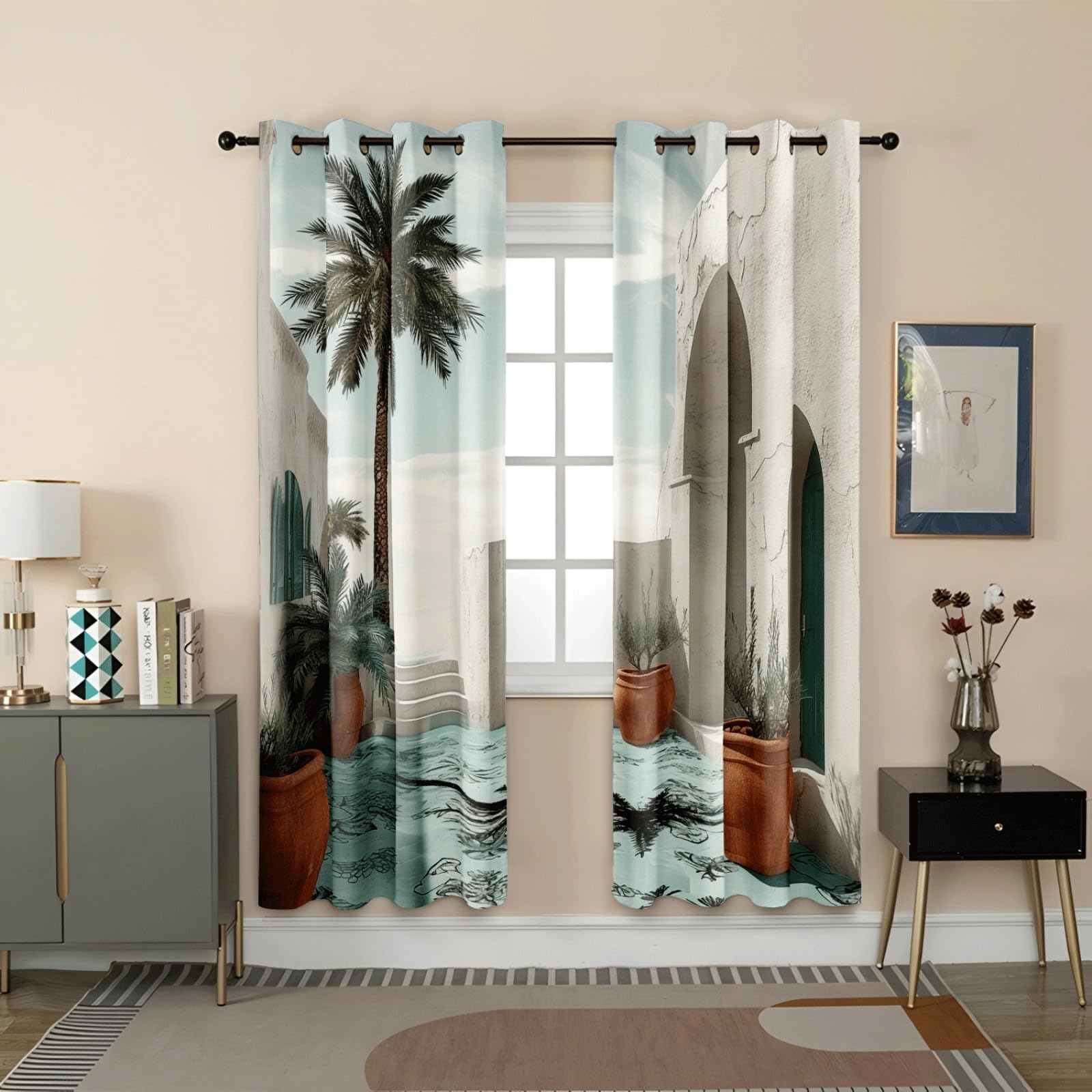 Curtain Beige Braun Blau Gardinen Blackout Curtain Polyester Vorhang mit Ösen Waschbar Vorhänge Living Room Verdunklungsvorhänge Schlafzimmer Gardienen Vorhang Blickdicht 2x85x200cm