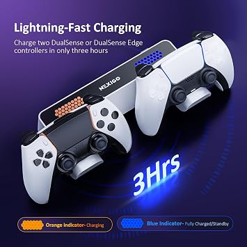 NexiGo PS5 Charging Dock Kit - Horizontal & Slim PS5, Dual Charging Station with LED Indicator