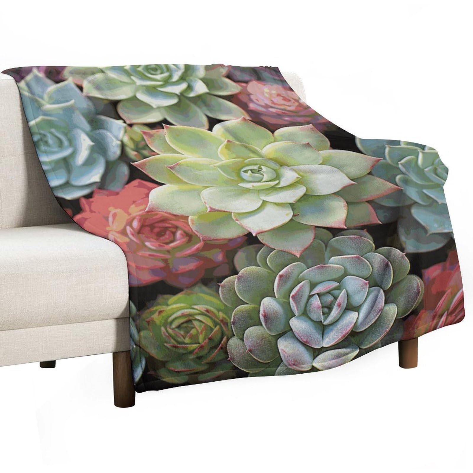 Couverture flanelle motif plantes grasses 167x228 cm pour canapé