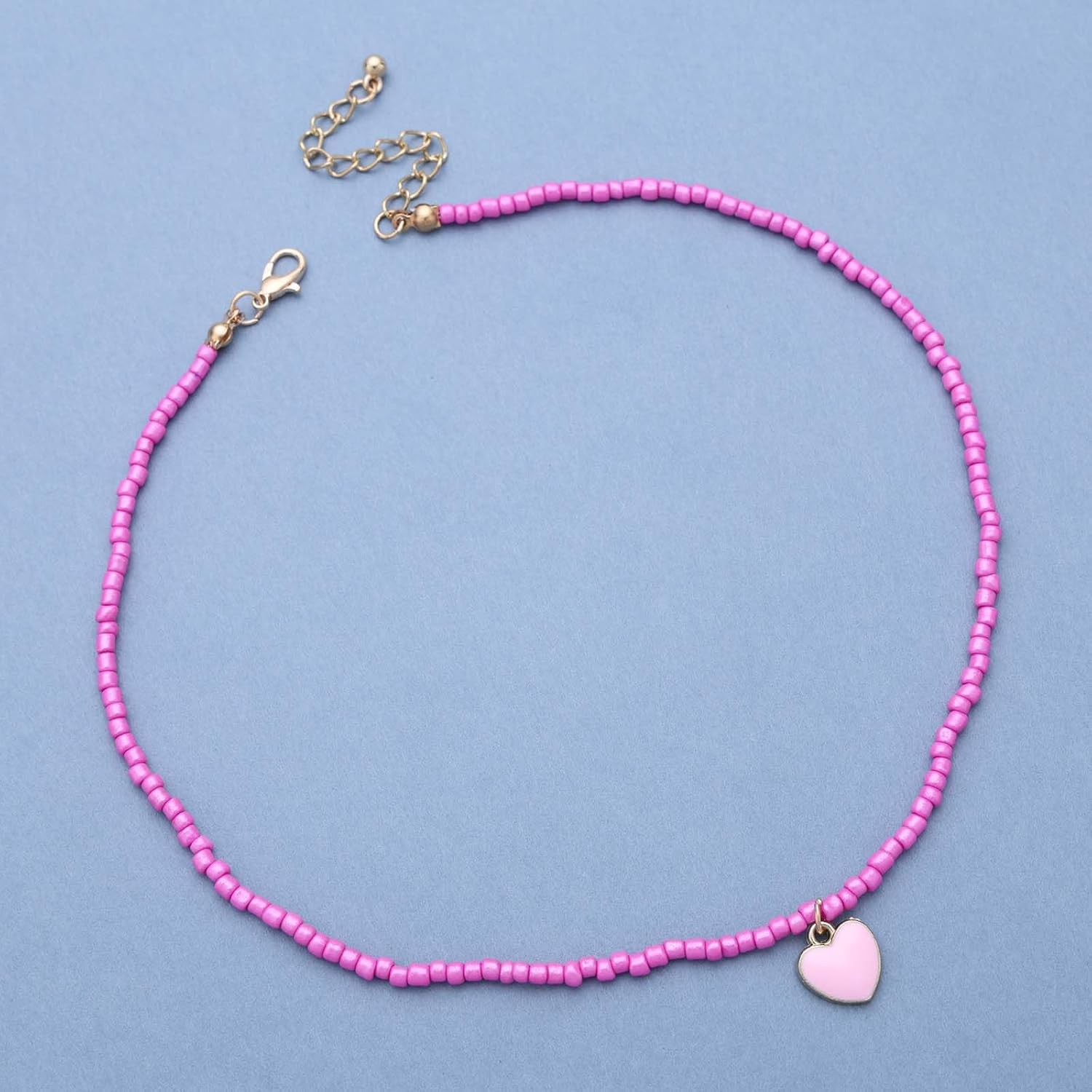 Andelaisi Boho Seed Bead Necklace Choker Seed Bead Heart Necklace Vintage Rice Bead Choker Necklace Tiny Enamel Heart Pendant Necklace Beach Beaded Chain Necklace Jewelry for Women(Yellow) - Image 3