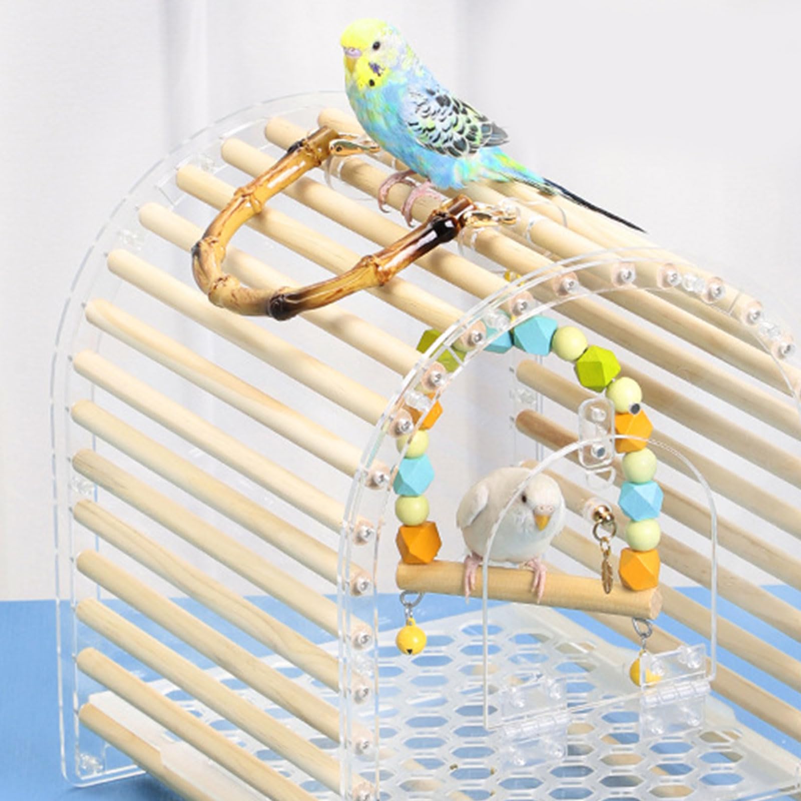 Jaula de viaje para loros de acrílico transparente para pájaros de agapornis, nido portátil con escalera y bandeja para pájaros de viaje al aire libre con asa