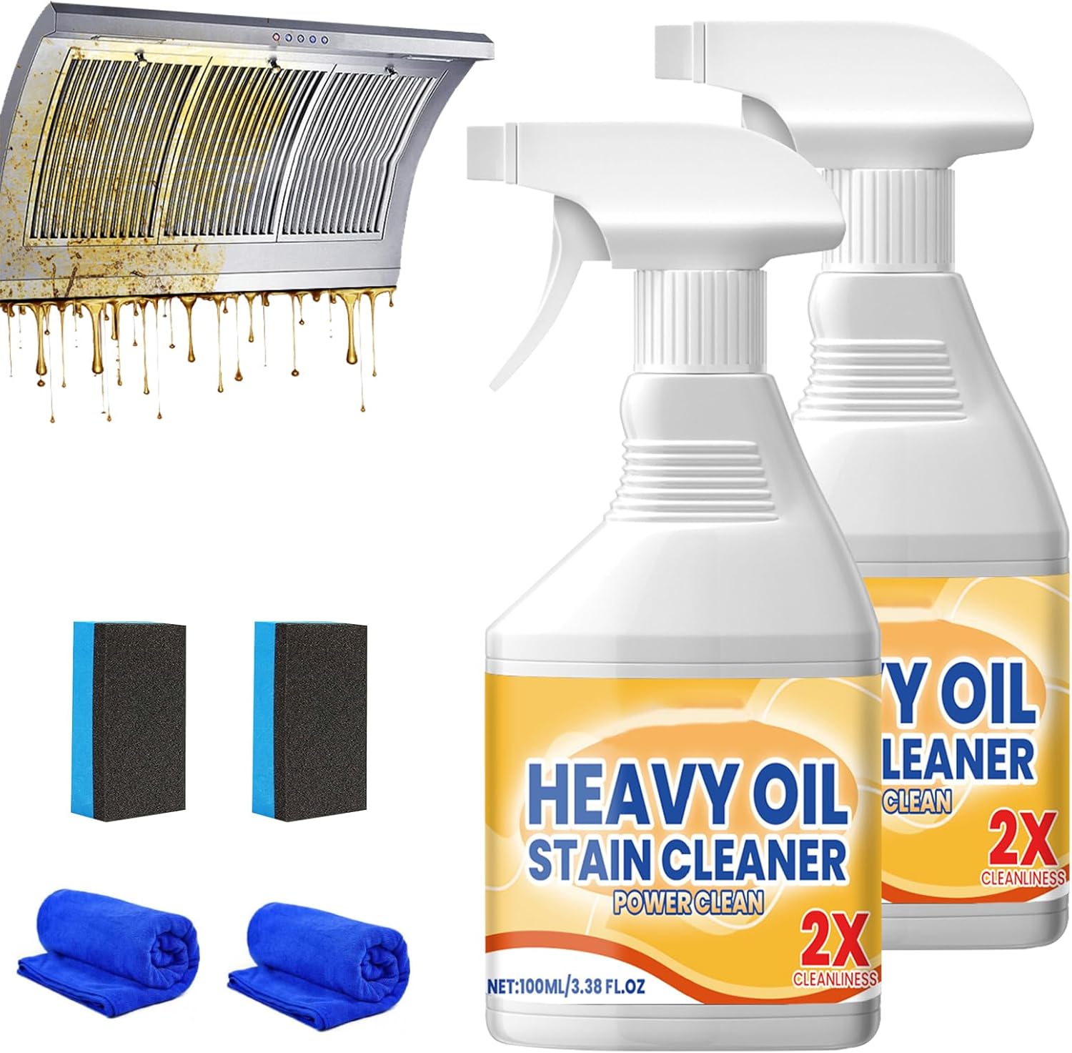2Pcs Kitchen Heavy Oil Cleaner Spray, 2026 New All Purpose Kitchens Heavy Oil Cleaning Agent,Multipurpose Kitchen Cleaner, Heavy Duty Degreaser Cleaner Spray for Countertops, Ovens and Appliances