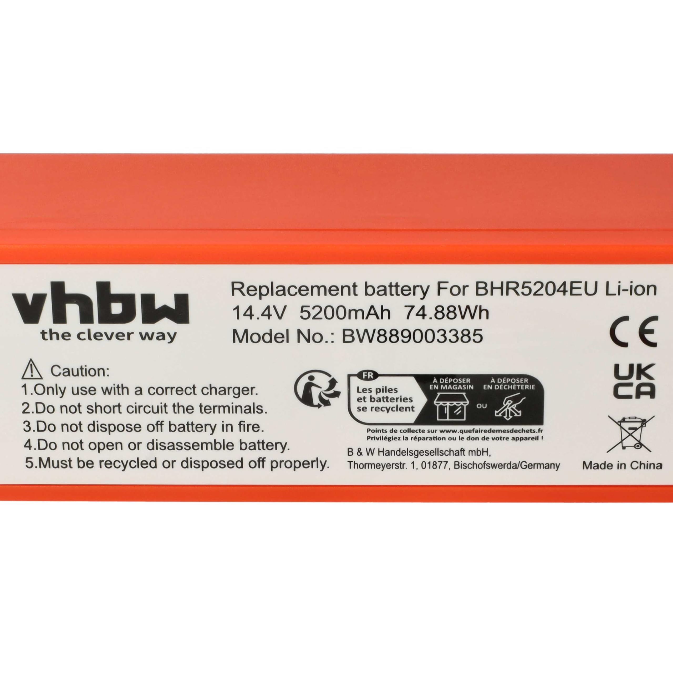 vhbw Bateria kompatybilna z Xiaomi MJST1SHW, MJST1S 2 PRO, MJST1S, MJSTS, MJSTS1, MOP 2 home cleaner (5200mAh, 14,4V, Li-ion)