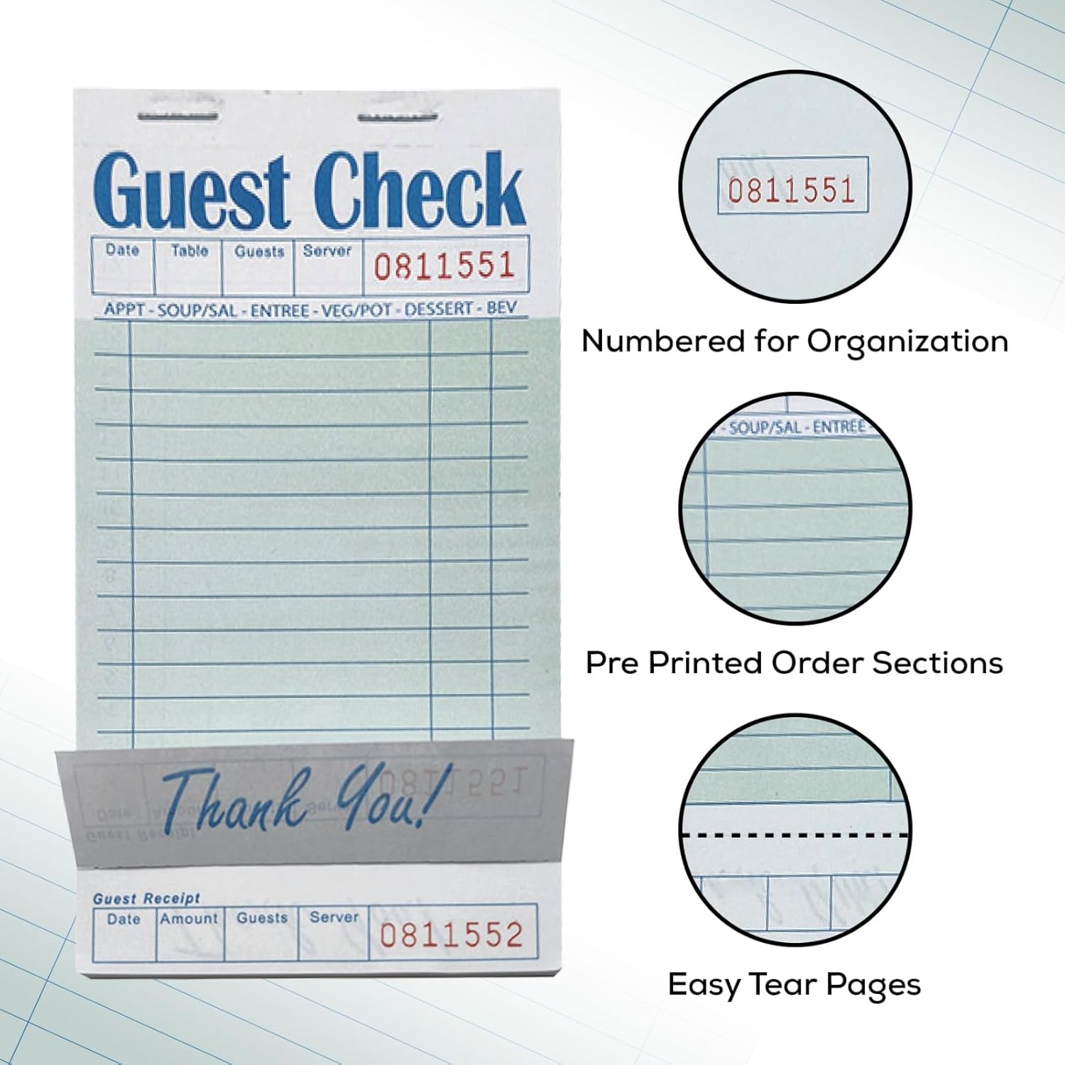 30 Pack Guest Checks for Servers, 1500 Orders Server Note Pads, Server Guest Check Pads, Server Pads for Waitress Notepad, Server Paper Pad, Server Notepads, Server Book Paper 50 Sheets/Pack