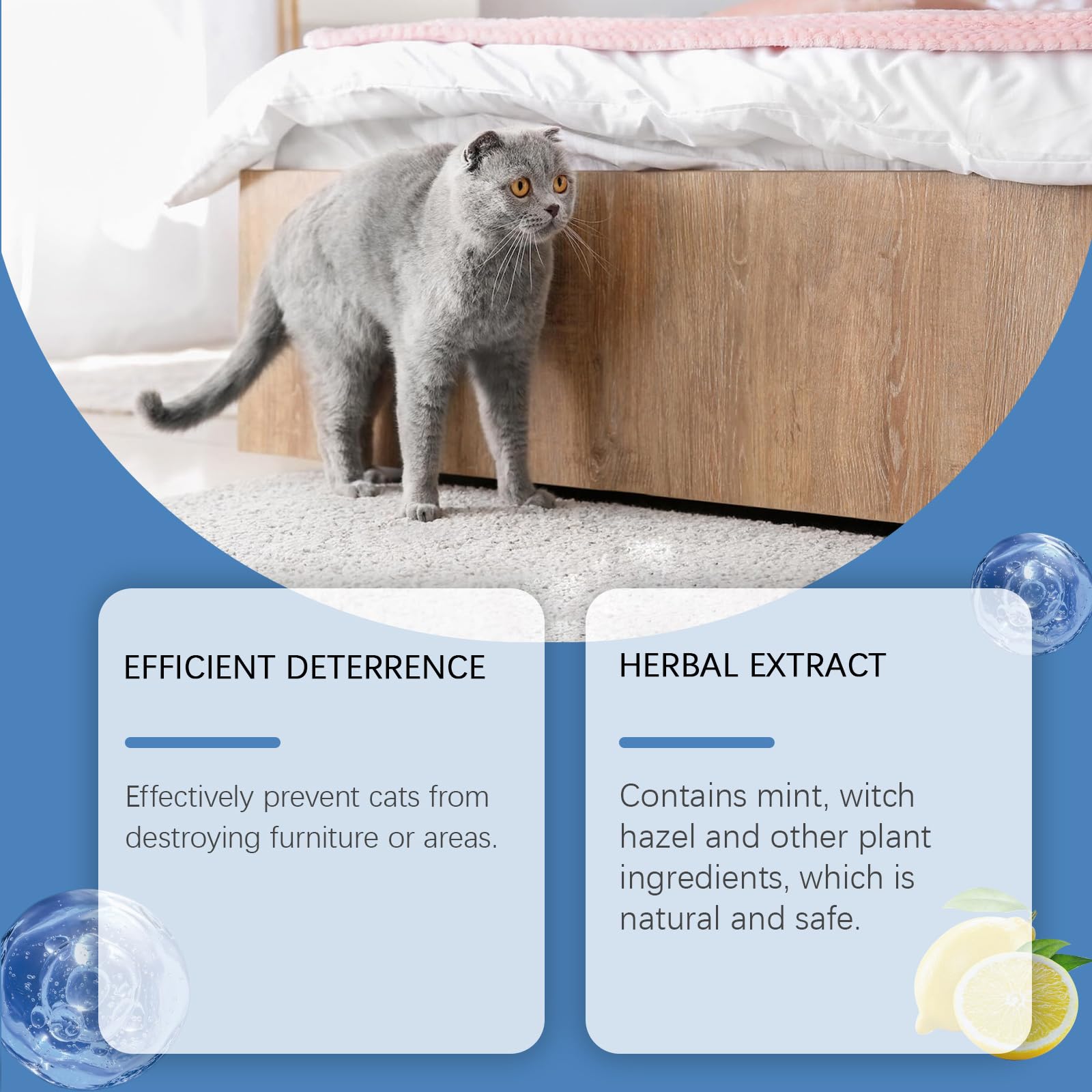 Spray Antiarañazos Gatos,100ML Spray Repelente Gatos para en Interiores y Exteriores,Sprays Ahuyentador de Gatos Que Rascan Interiores y Exteriores,Protege Muebles