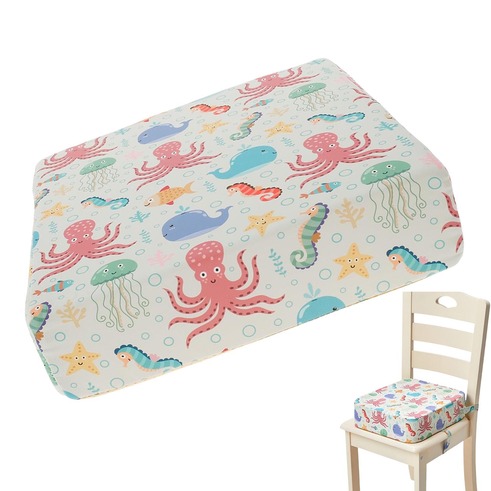 Booster Seat Dining Chair Toddler, Baby Booster Cushion Washable Table Boster Seat for Toddler 2 Belt Attach to Chair,Non-Slip Bottom Portable Travel Baby Child Kids Booster Cushion,36x32x9cm