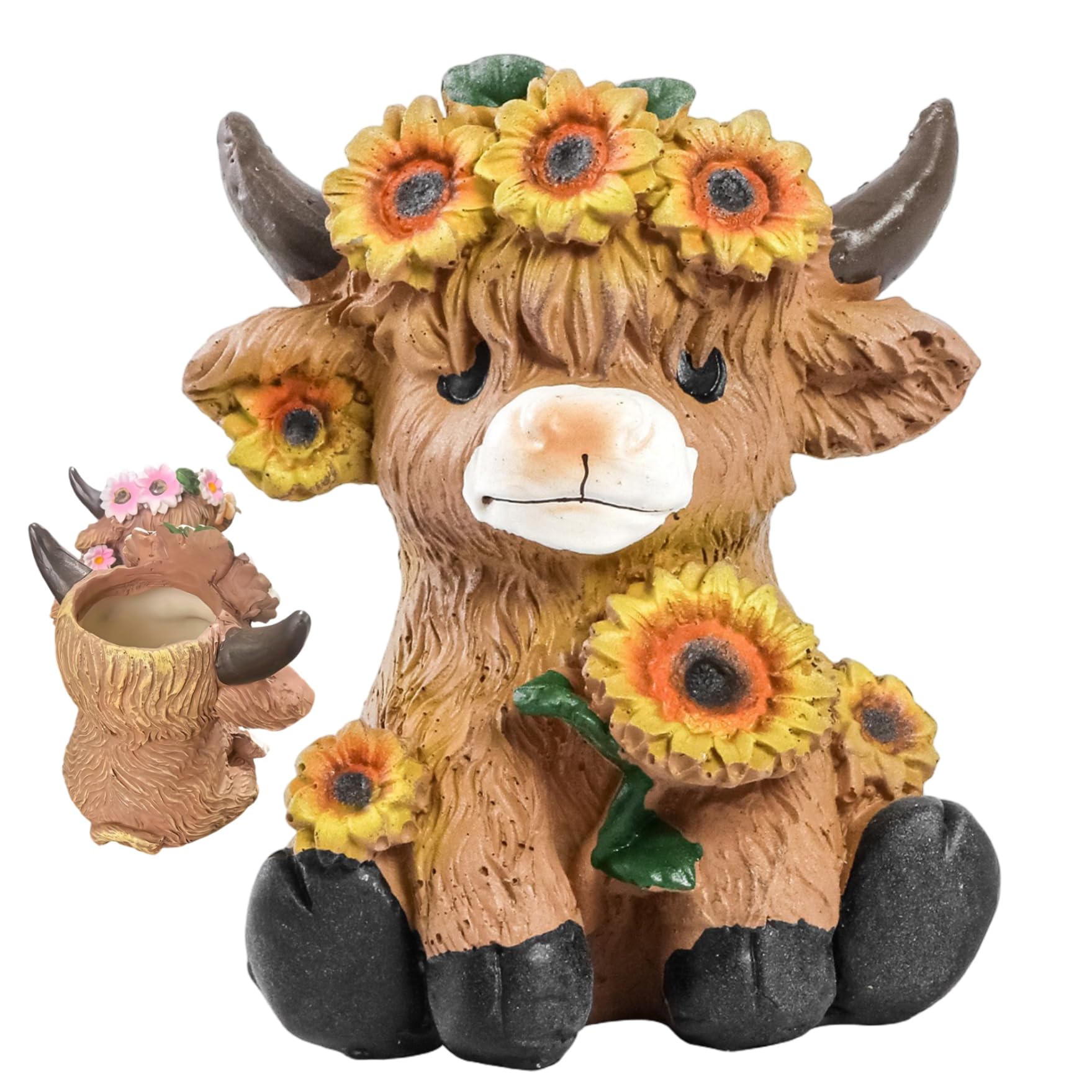 Bemonew Yellow Cow Planter Highland Cow Planter, Cute Pot For Plants, Handmade Resin Animal Home Decor For Succulents, Indoor Outdoor Garden Favor
