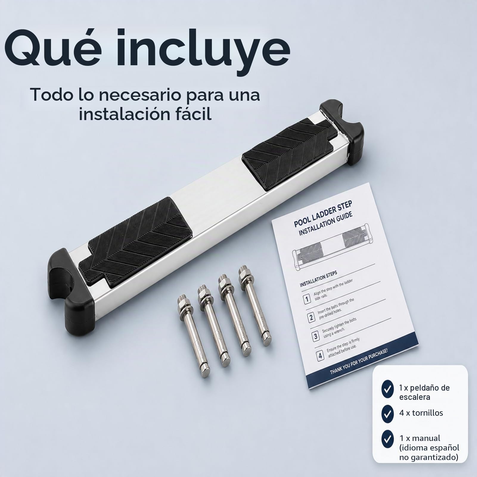 Escalones de Escalera para Piscina, Reemplazo de Escalones de Escalera para Piscina con Almohadilla de Goma Antideslizante Pedal Engrosado de Acero Inoxidable para Piscina de