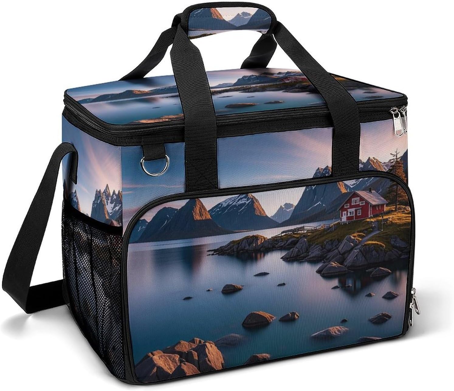 Insulated Picnic Backpack Tote Bag, Large Capacity 30L Norway Islands Cooler Bag Leakproof Beach Bags Portable Lunch Box Waterproof Picnic Basket for Beach Camping BBQ