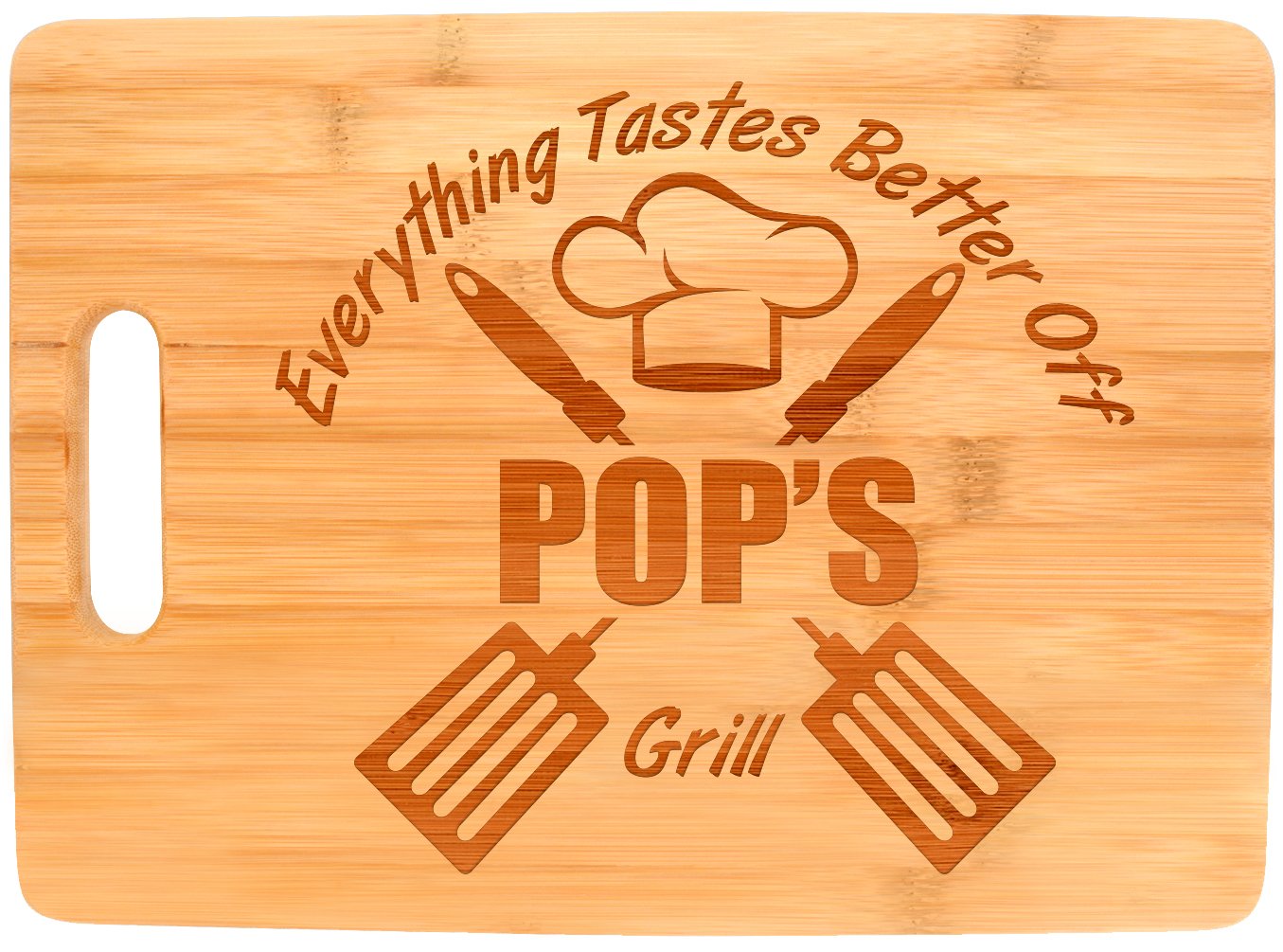 Laser Engraved Cutting Board Everything Tastes Better Off Pop's Grill Gifts for Pops Grilling Gifts for Chefs Pop Birthday Gifts Big Rectangle Bamboo Cutting Board