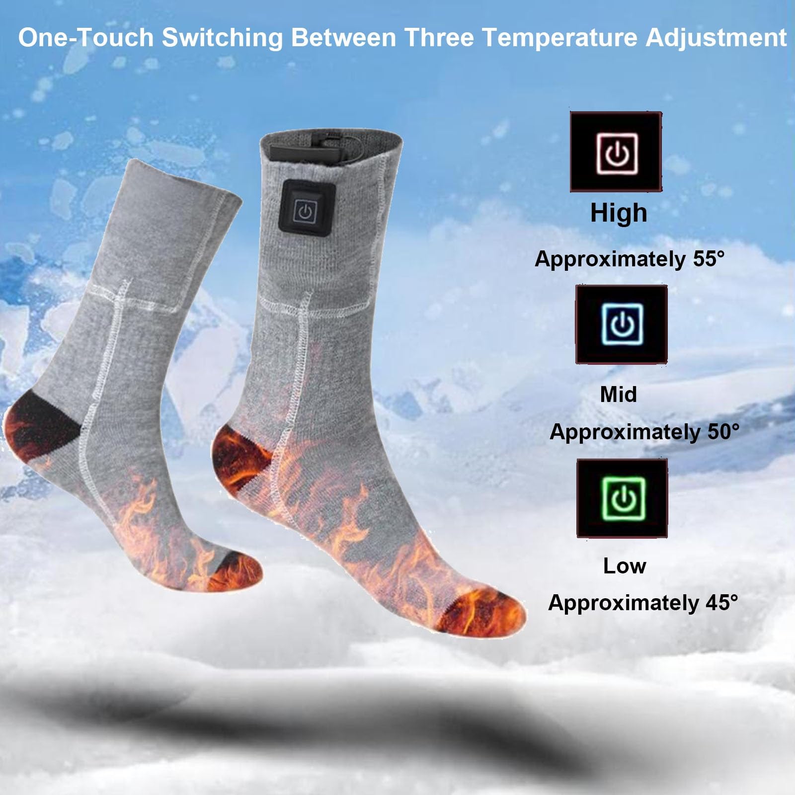 Calcetines Calefactables Hombres Mujeres, Batteria Calefactables Calcetines Lavabile Calcetines Electricos, con Batería 3000mAh, 3 Niveles de Calor para Caza Esquí Ciclismo Pesca