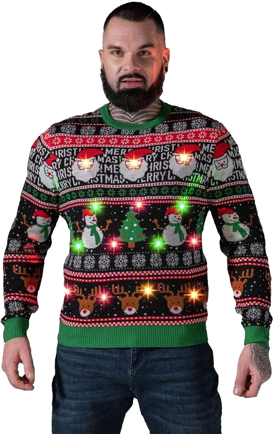 LED Ugly Christmas Sweater for Men, Unisex Women Xmas Pullover with Light for Party Festive Xmas Festive Brights Large