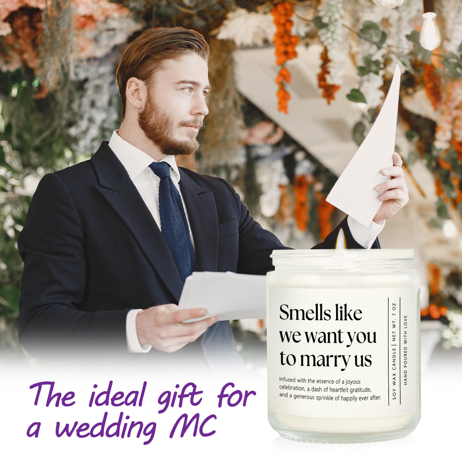 Wedding Officiant Gift, Unique Officiant Proposal Gift, Thank You Presents for Wedding Day, Groomsman/Bridesmaid Gifts - Handmade Lavender Scented Candle 7oz