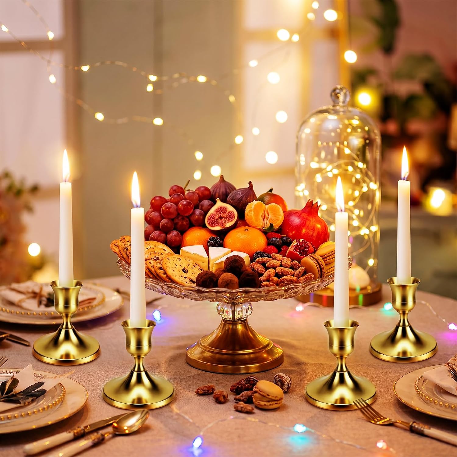 50 Pack Brass Gold Candle Holders, Fashion Gold Candlestick Holders