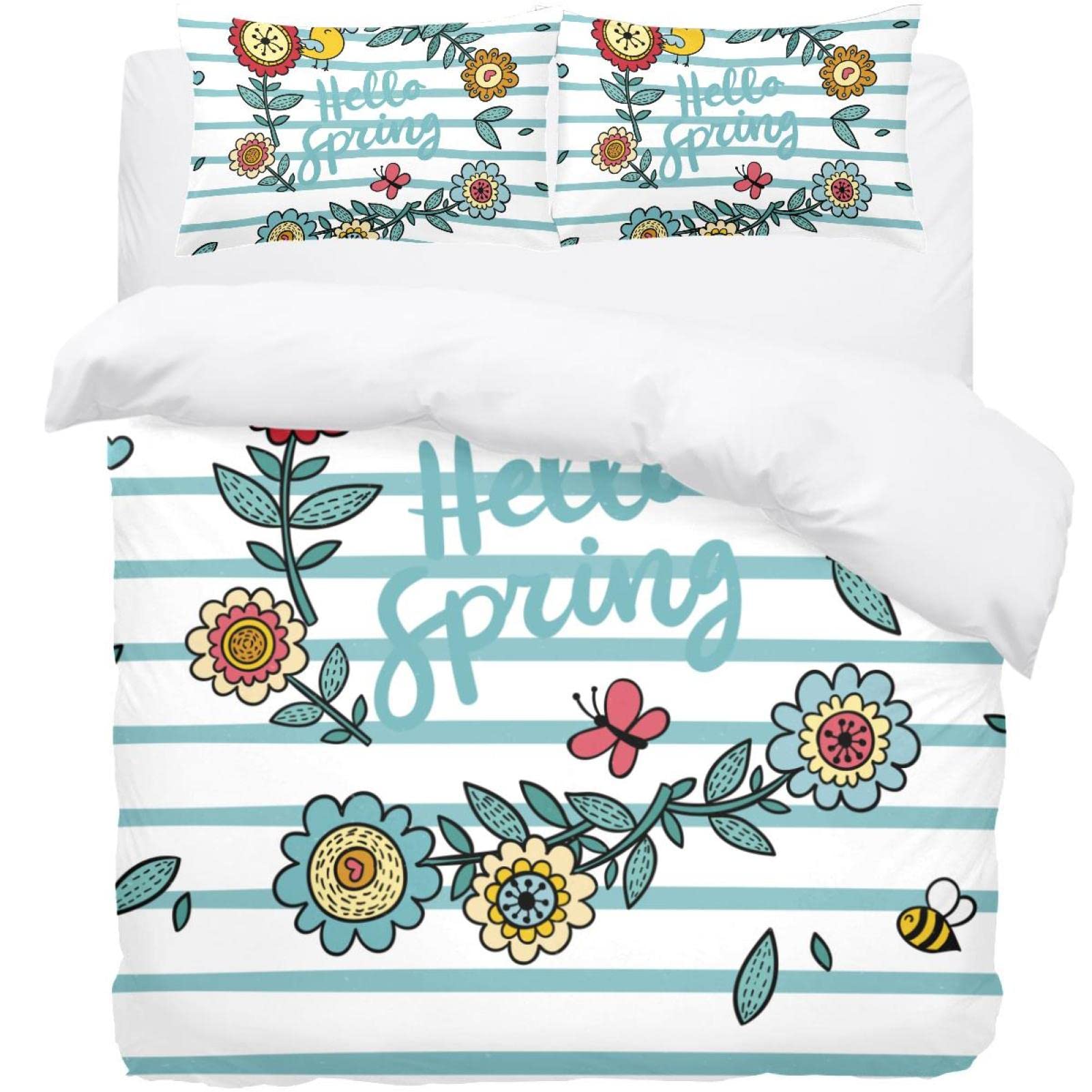 Housse de couette bleu à rayures en textile respirant pour un sommeil frais