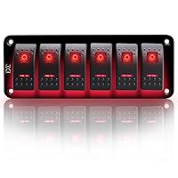 Vista 24 de FXC Interruptor basculante Panel de aluminio 2 Gang Interruptores de palanca Dash 5 Pin ON/OFF 2 LED retroiluminado para barco coche azul marino