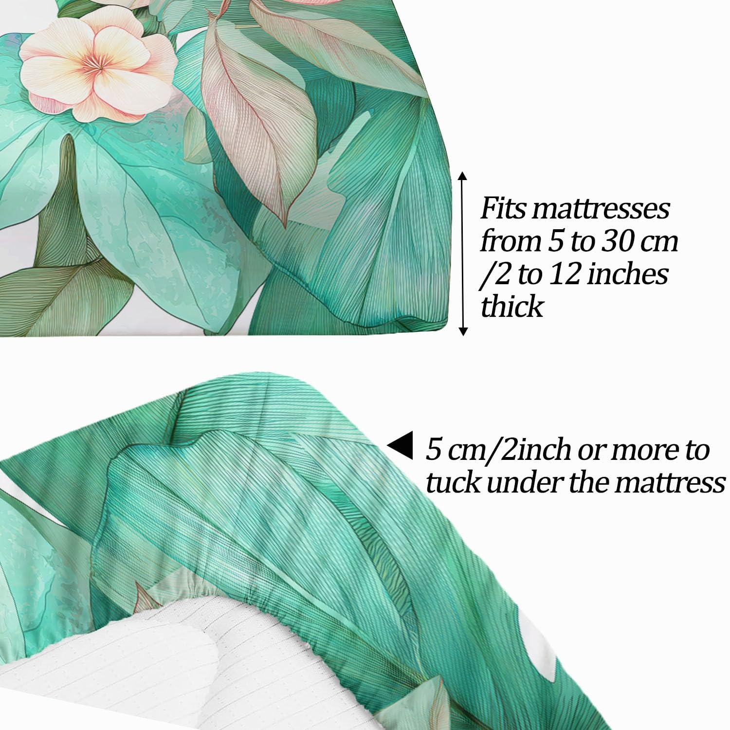 90 x 190 cm, niebiesko-białe prześcieradło z gumką, kwiaty magnolia liście Monstera, miękka czapka z mikrofibry 30 cm, 2-osobowy materac z mikrofibry, bardzo miękki i oddychający z gumką dookoła