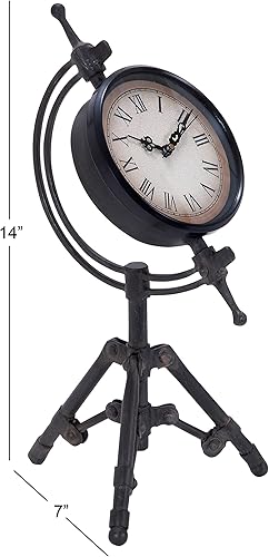 Miniatura 3 de Deco 79 Reloj de trípode de metal, 7" x 7" x 14", negro