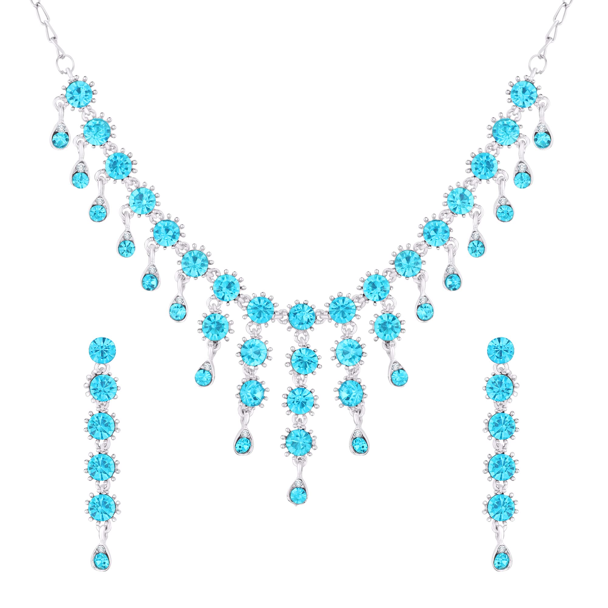 Atasi International Silver Plated Aqua Blue Allure Diamond Necklace Set with Earrings for Women and Girls | Perfect for Party, Wedding, and Special Occasions (RF5467) (B0BC5PPQ42) Amazon Price History, Amazon Price Tracker