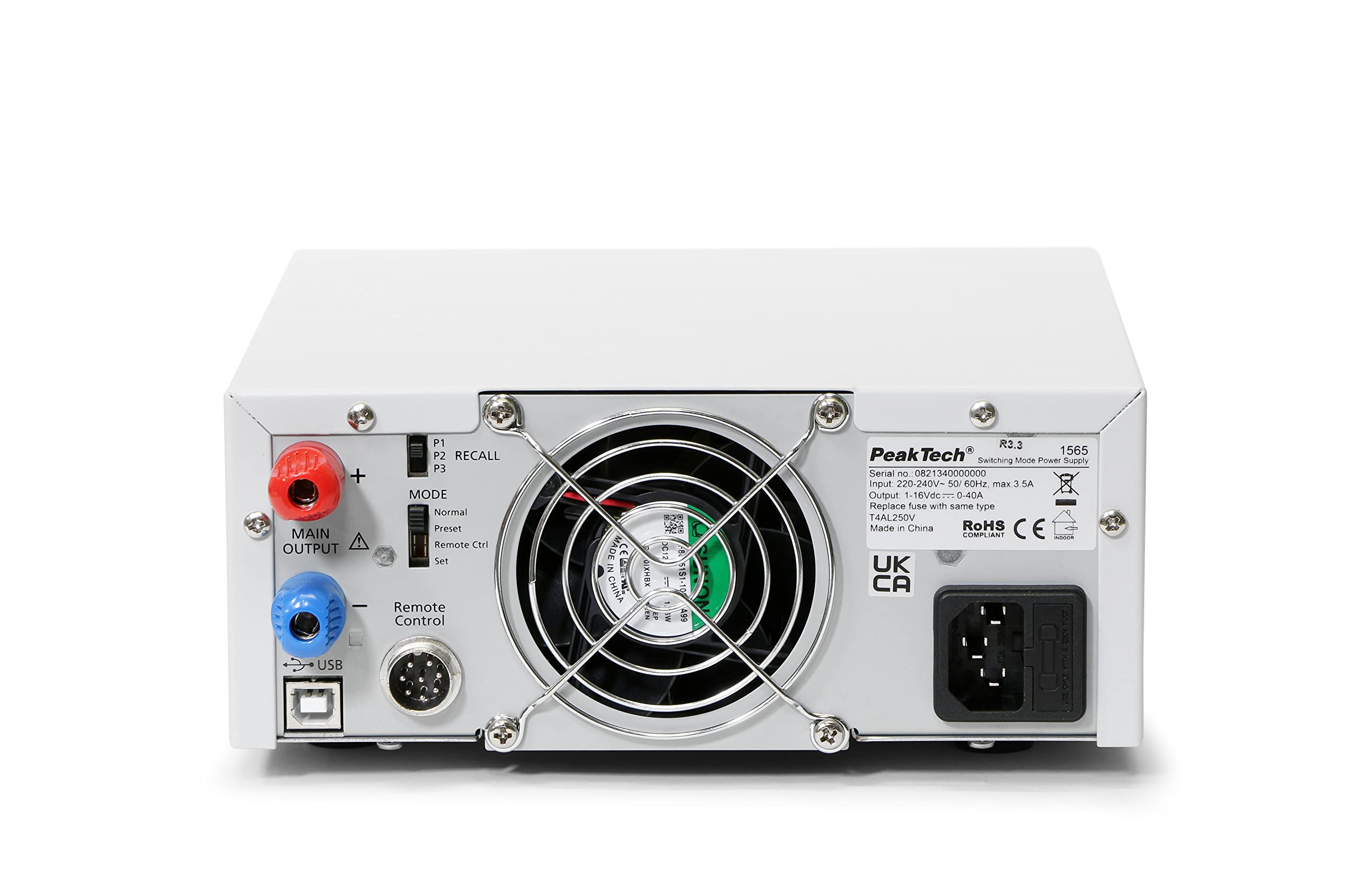 PeakTech 1565 laboratoryjny zasilacz sieciowy DC 1 – 16 V/0 – 40 A z USB, pełne zdalne sterowanie napięciem i prądem, programowalne cykle wyjścia prądu i napięcia