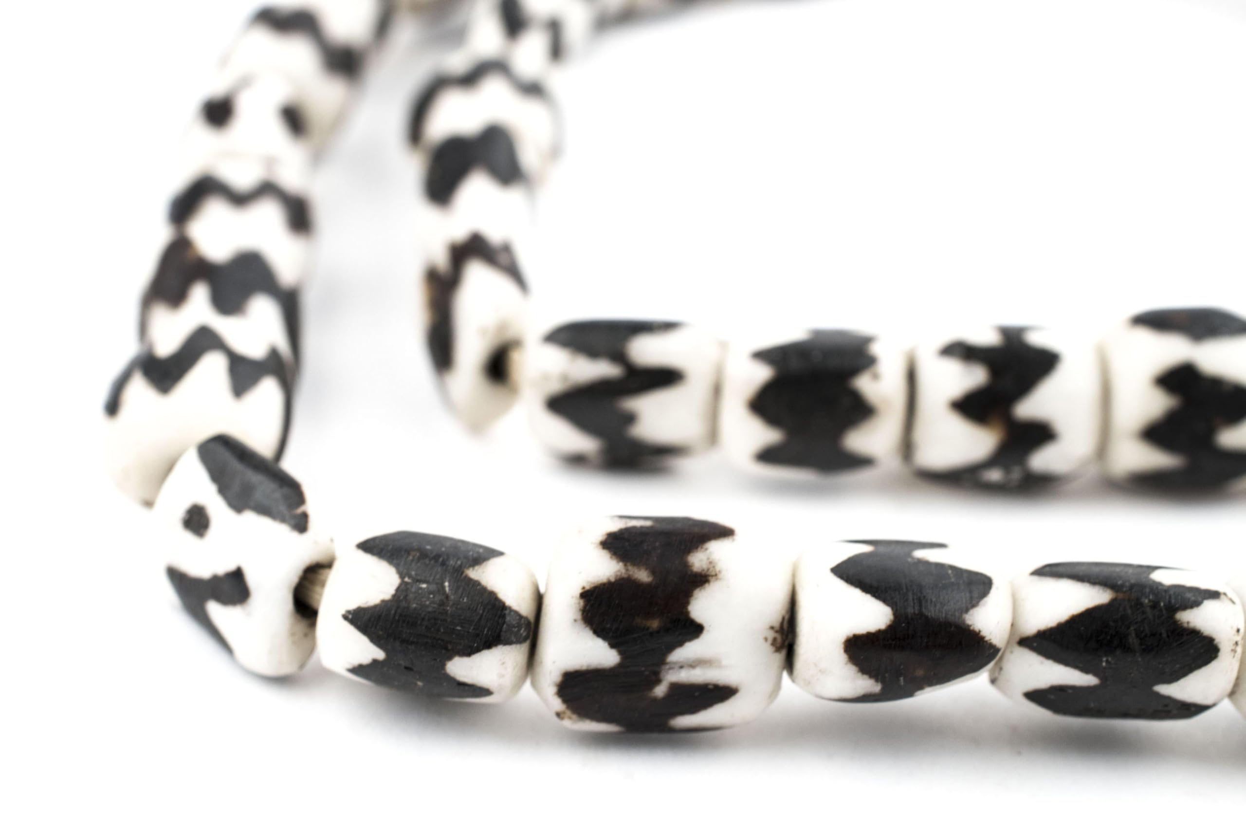 The Bead Chest Batik Bone Beads - Full Strand of Fair Trade African Beads (Small, Chevron Design)