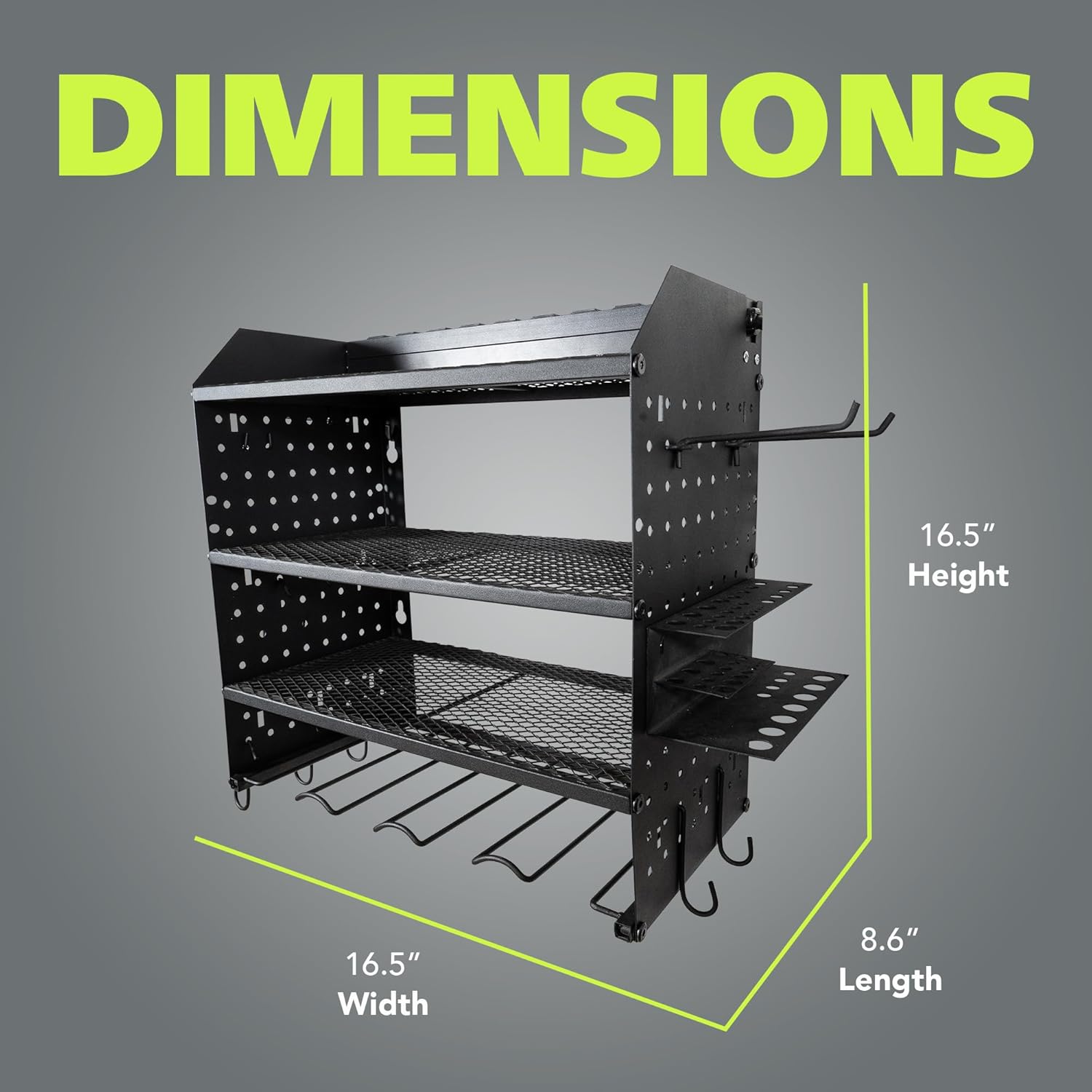 Pearington Modular Pegboard Rack, Power Tool Organizer with Battery Charging Station, Power Strip, 4-Layer Wall Mount Drill Holder