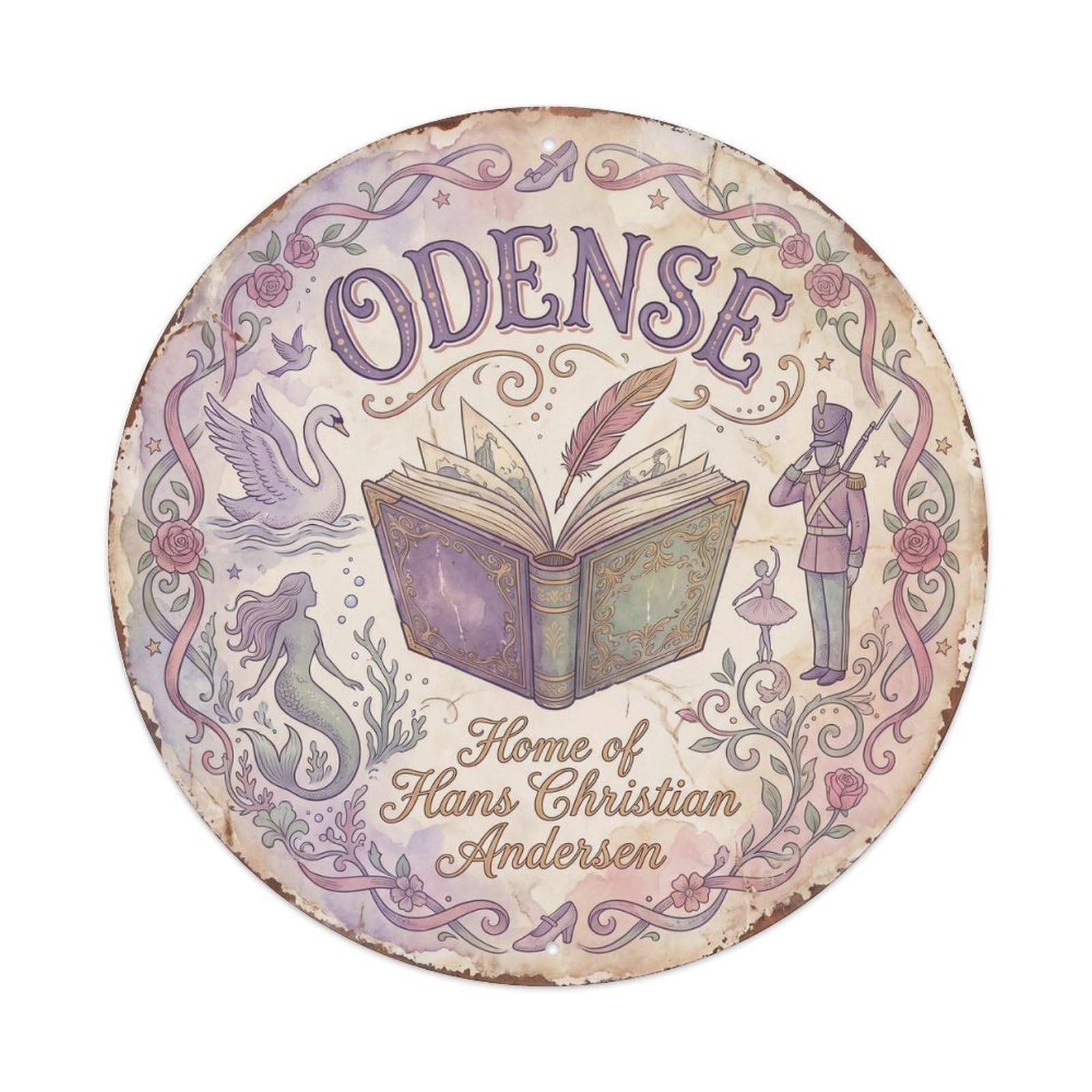 Cmhok Vintage Style Vintage Travel Andersen Odense 1 Artwork Metal Tin Sign Plaque Wall Decor For Cafe, Club, Garden Round Metal Poster 8X8inch