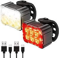 Vista 1 de 2 luces para bicicleta, luces delanteras y traseras, juego de luces de bicicleta recargables por USB, 6+12 modos, luces impermeables IPX4