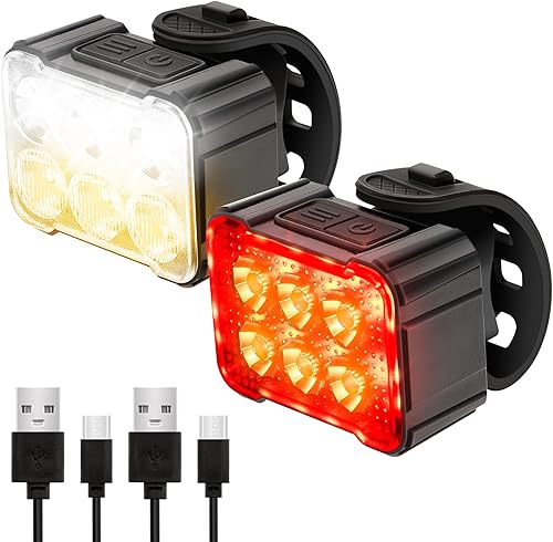 2 luces para bicicleta, luces delanteras y traseras, juego de luces de bicicleta recargables por USB, 6+12 modos, luces impermeables IPX4 para