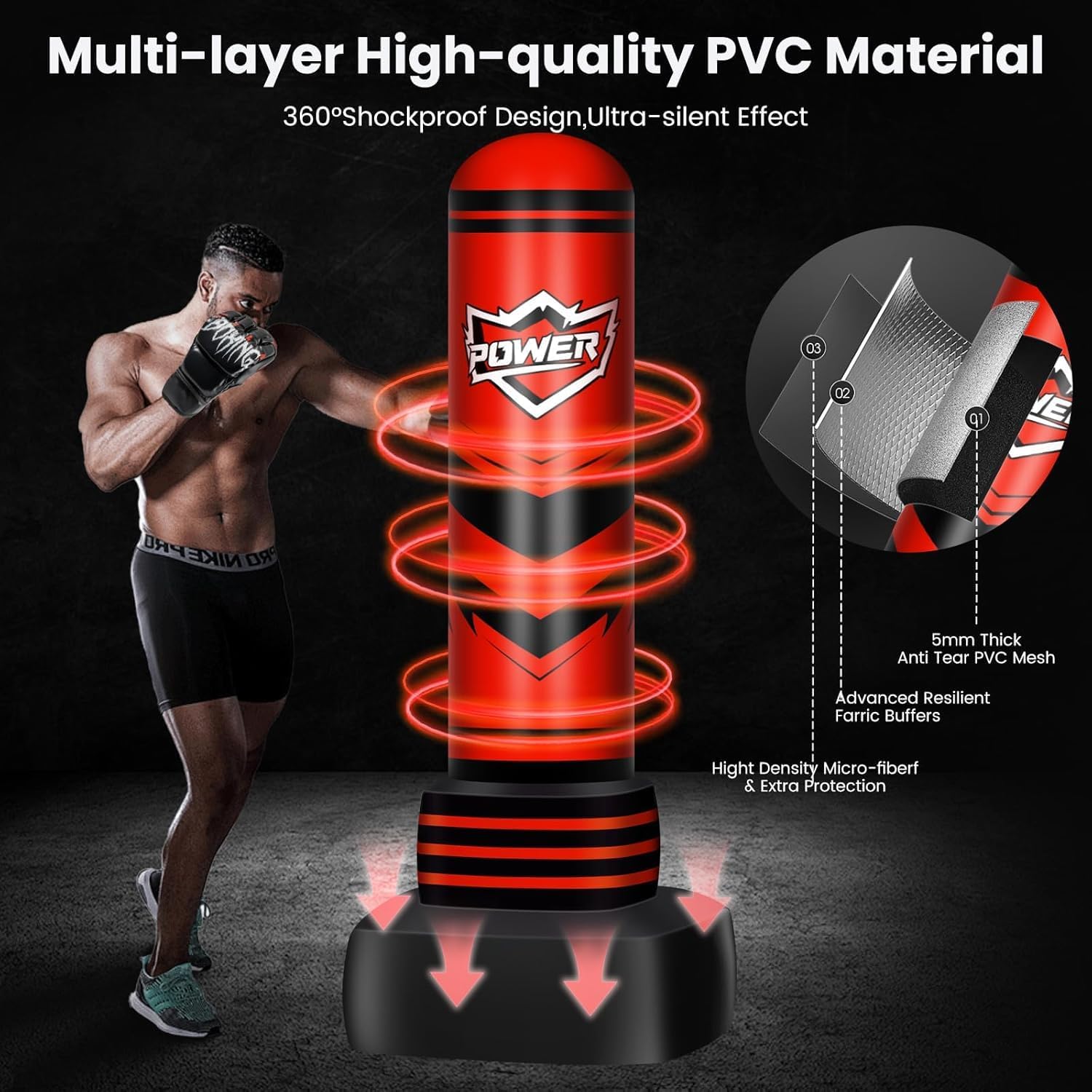 Freestanding Punching Bag for Adults Teens, 70'' Heavy Boxing Bag with Gloves and Pump, Women Men Stand Kickboxing Bags, Upgraded Big Base Boxing Equipment Set for Training MMA Fitness Home Gym