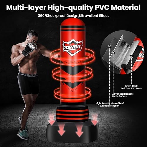 Miniatura 4 de Saco de boxeo independiente para adultos y adolescentes, bolsa de boxeo pesada de 70 pulgadas con guantes y bomba, bolsas de kickboxing para mujeres