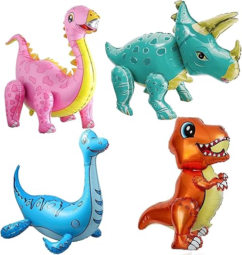 Miniatura 7 de Paquete de 4 globos gigantes de dinosaurio 3D para decoraciones de fiestas de cumpleaños bonitos globos de aluminio de dino globos inflables de