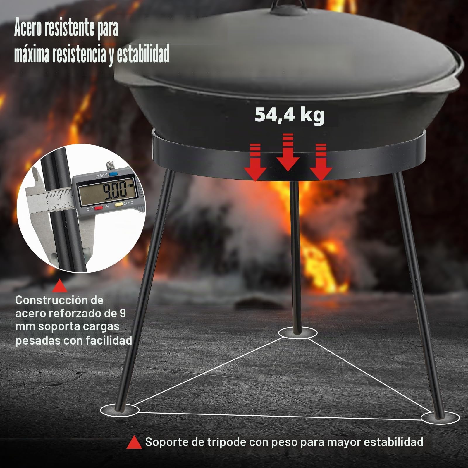 Trípode de fogata para cocinar, trípode portátil para fogatas para Acampar al Aire Libre, Soporte de trípode de Horno holandés de Hierro Fundido Resistente, Equipo de Cocina de Fuego Abierto