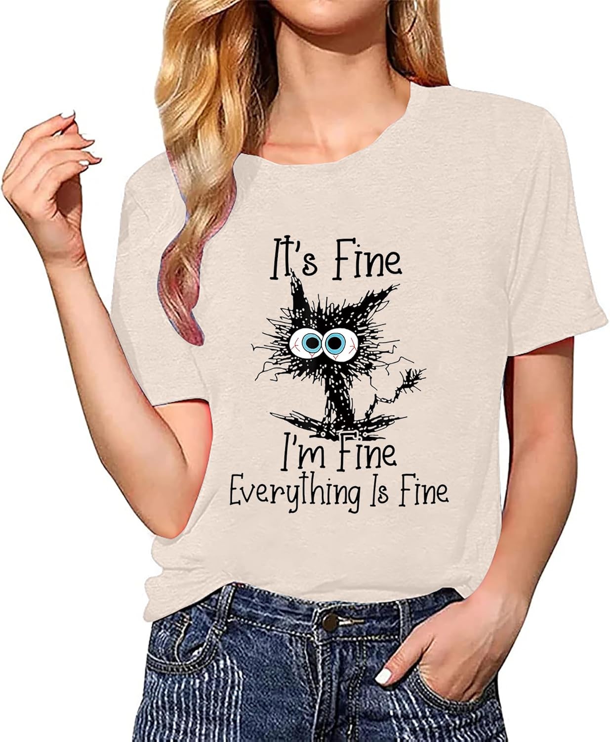 Fine Funny Cat Printed Women's Short Sleeve T-Shirt - Image 2