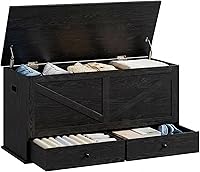 Vista 9 de VASAGLE Cofre de almacenamiento, banco de almacenamiento con 2 cajones de tela, estilo granja, para entrada, dormitorio, sala de estar, 15.7 x 39.4