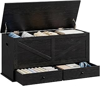 VASAGLE Storage Chest, Storage Bench with 2 Fabric Drawers, Farmhouse Style, for Entryway, Bedroom, Living Room, 15.7 x 3...