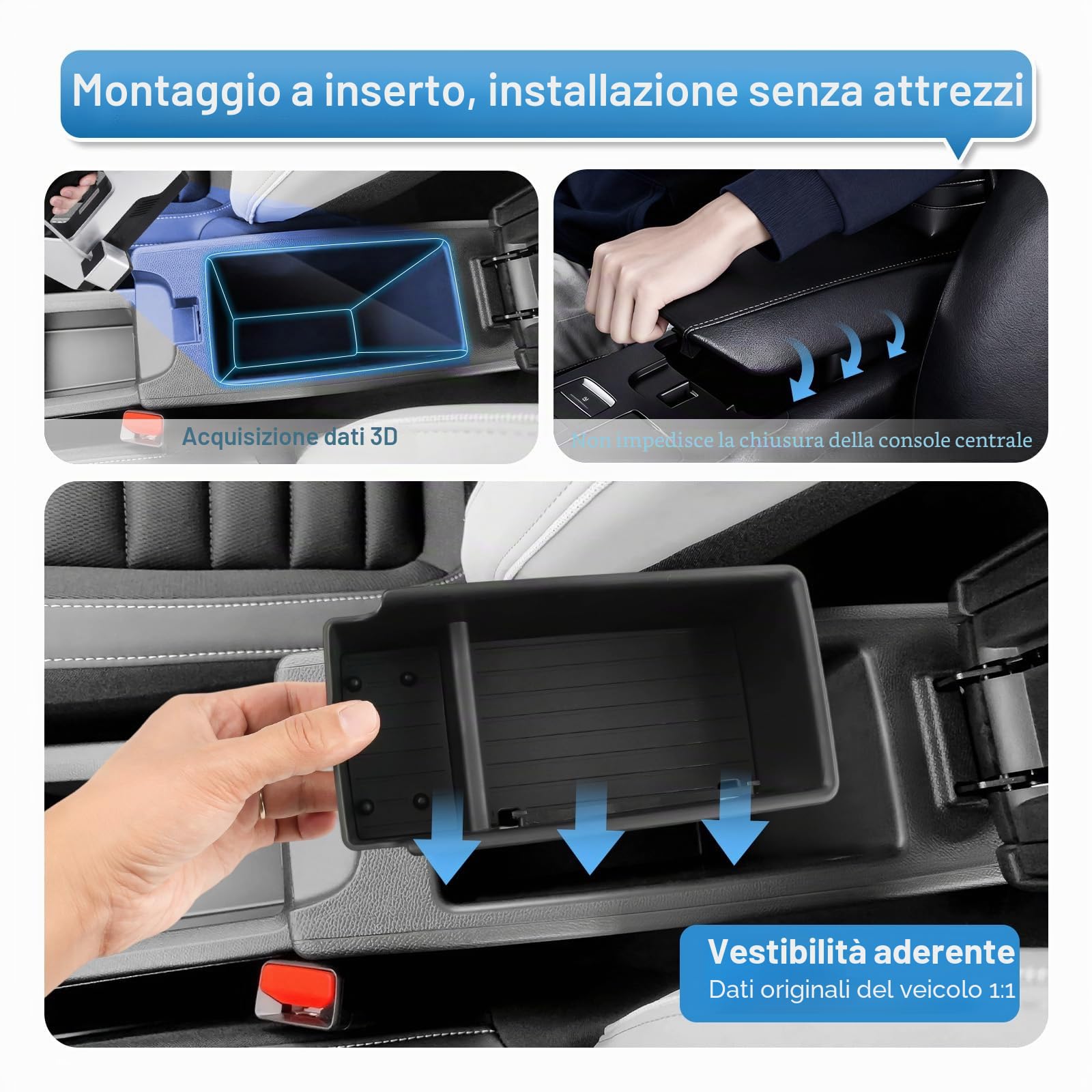 Vano Portaoggetti per Braccioli Compatibile con Citroen C3 Aircross 2025 2026(Freno Elettronico), Scatola Portaoggetti del Console Centrale, Accessori Citroen C3 Aircross Organizer