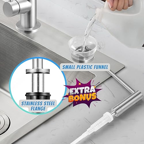 Miniatura 3 de Dispensador de jabón para fregadero de cocina con boquilla larga para encimera de granito y cuarzo, acabado de acero inoxidable de níquel cepillado,